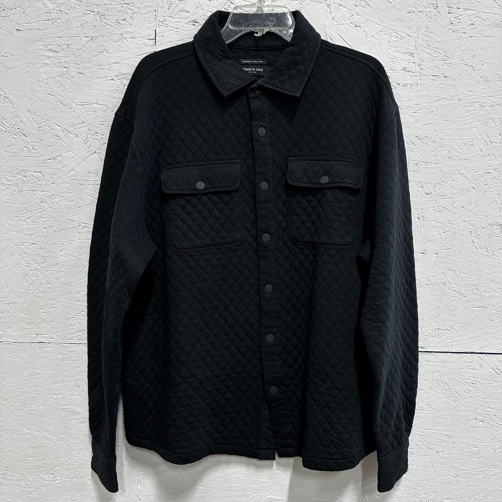 Kenneth Cole XL Heavyweight Overshirt Black Quilted Textured Shacket Minimalist